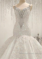 Cap Sleeves Sparkle Diamond Fit and Flare Wedding Dress Online